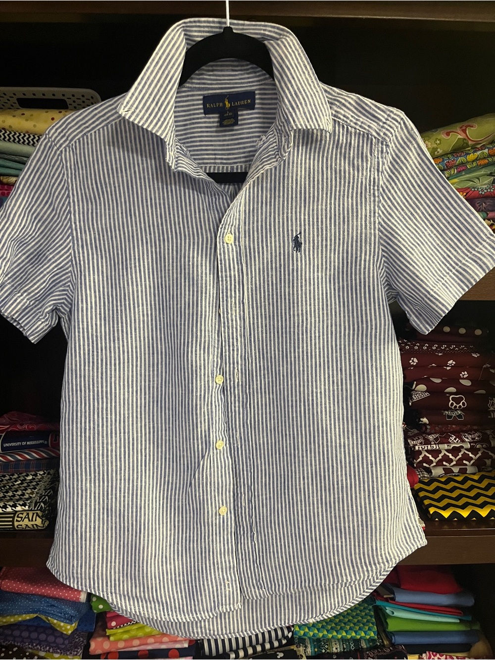 Ralph Lauren Blue & White Striped Short-Sleeve Button-Down Shirt